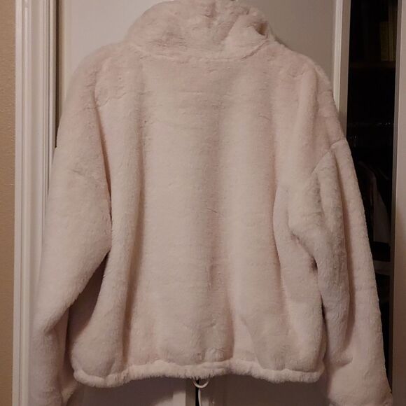 White Teddy Jacket Faux Fur Ivory Cream Zip Up Size M - Picture 2 of 10